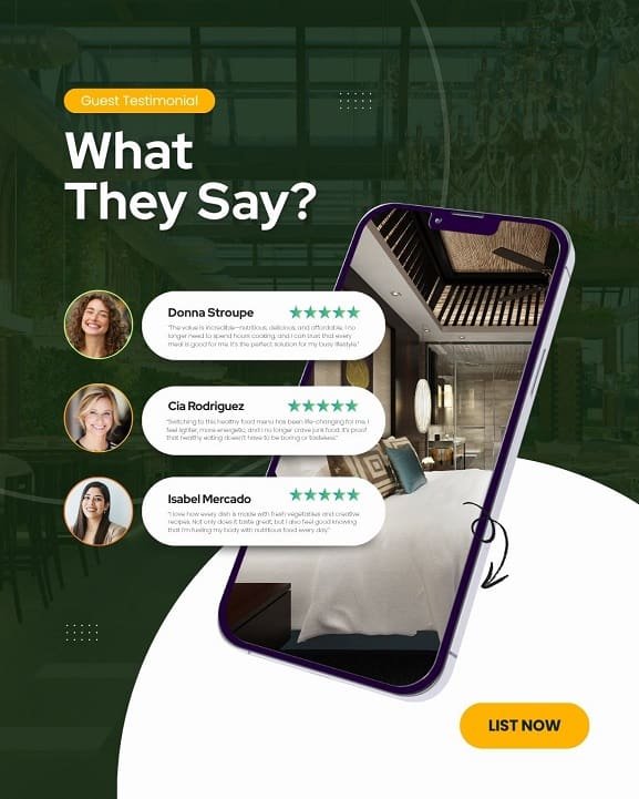 tips for sharing perfect product review photos 4 green and white modern hotel customer testimonial reviews instagram post