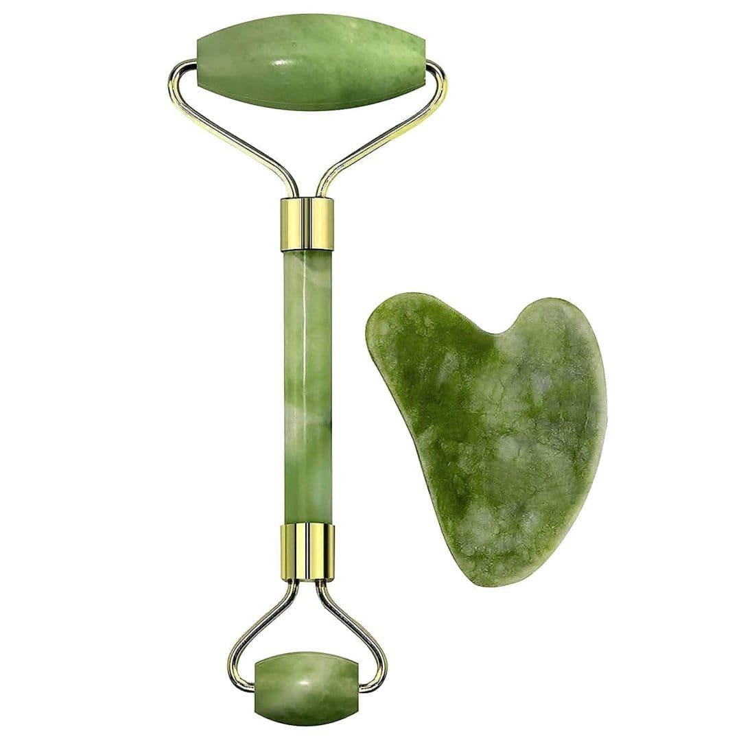 facial massager jade roller & gua sha tool natural himalayan stone for face neck healing skin wrinkles & serum application (jade roller with gua sha) 1 facial massager jade roller & gua sha tool natural himalayan stone for face neck healing skin wrinkles & serum application (jade roller with gua sha)