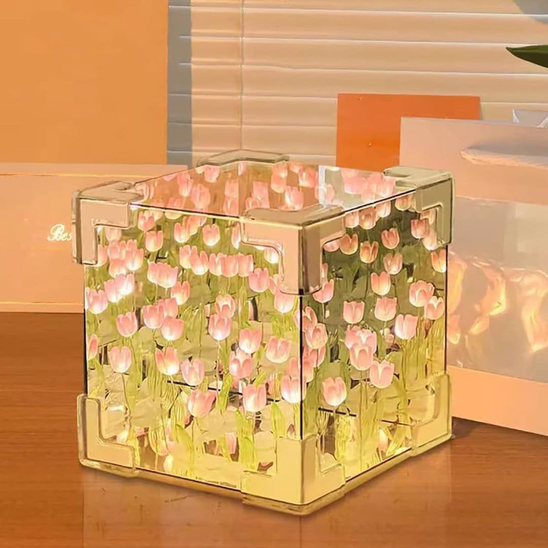 cube tulip led mirror lamp – square decorative flower night light 2 cube tulip led mirror lamp – square decorative flower night light - image 2