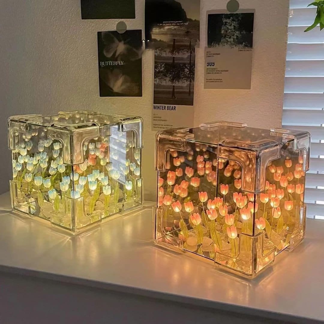 cube tulip led mirror lamp – square decorative flower night light 4 cube tulip led mirror lamp – square decorative flower night light - image 4
