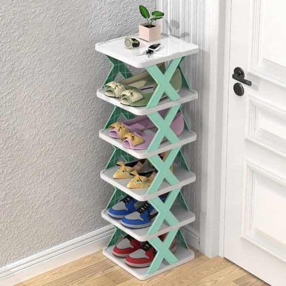 6 Layer Shoe Rack Design Lightweight Adjustable Plastic Foldable Shoe Cabinet Storage Portable Folding Space Saving Shoe Organizer Home and Office